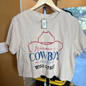 NWT HRT & LUV 100% Cotton Welcome to Cowboy Country Crop Tee Size Large